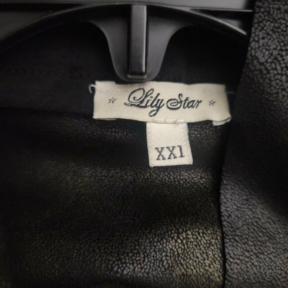 Lily Star Waterfall Draped Faux Suede Zip Jacket Black Gold Metallic Sz XXL Moto - Picture 3 of 11